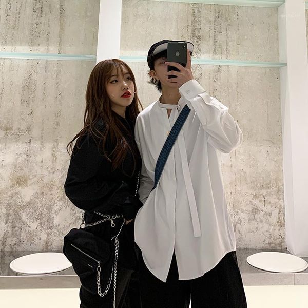 

men's long-sleeved shirt 2020 spring and summer new handsome solid color comfortable couple shirt young fashion men's clothing1, White;black