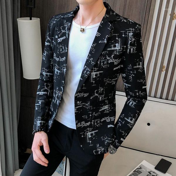 

2020 spring fashion korean coat men blazer print business dress casual slim fit suit jacket stage mens wedding blazer jacket1, White;black