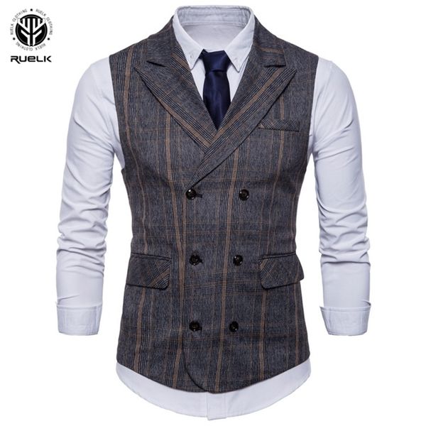 

ruelk spring and autumn men's fashion brand suit vest jacket casual sleeveless slim plaid fashion large size vest m-4xl 201106, Black;white