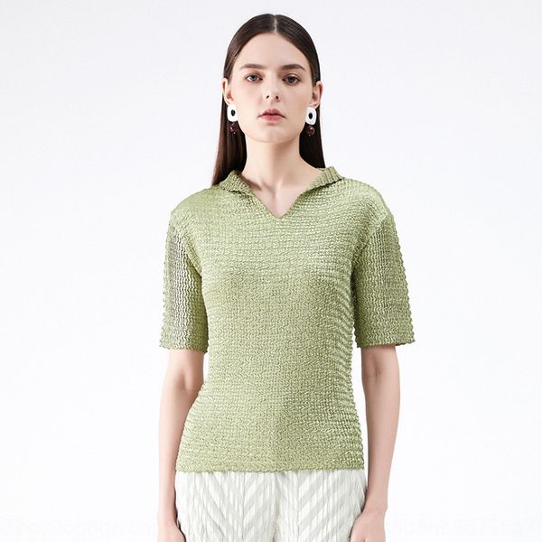 

spring and summer 2020 coat t-shirt new heavy industry embroidery pleated short sleeve t-shirt female temperament celebrity high-end sli, White