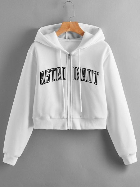 

letter graphic zip up drawstring thermal lined hoodie k9ig#, White;black