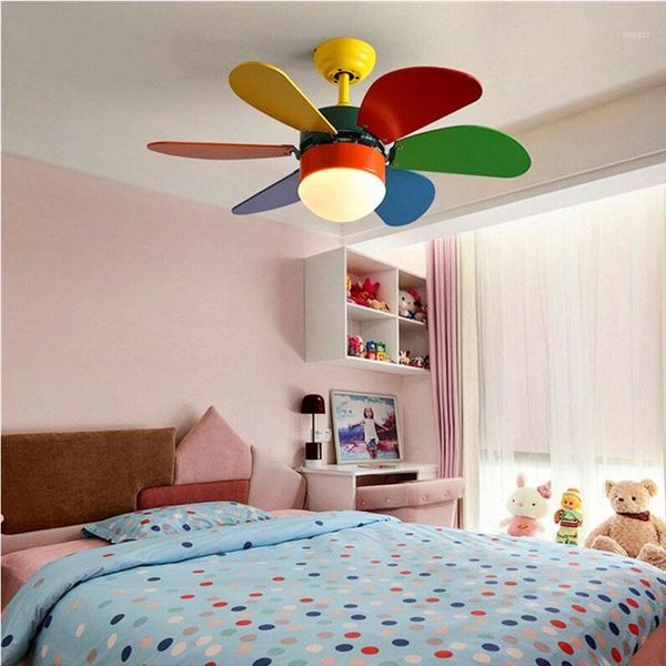 

electric fans led ceiling fan with light ventilator lamp remote control bedroom decor for children's room rainbow child nordic macaron1