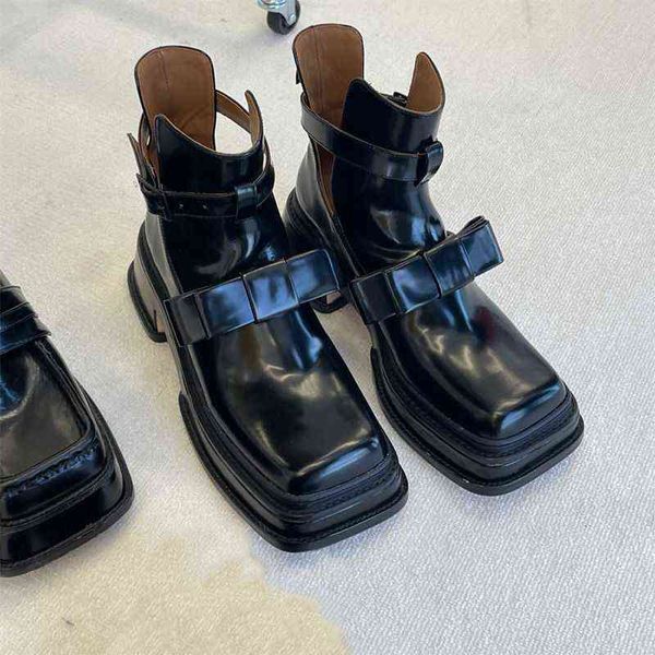 Vestido Sapatos Quadrado Toe Martin tornozelo botas com arco Marca de luxo oco-esculpido design mulheres Oxford Thick Heel Flat Mary Jane 2 9