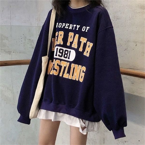 

oversized sweatshirts harajuku clothing for women casual loose vintage letter sweatshirt female korean style kawaii women's 201216, Black