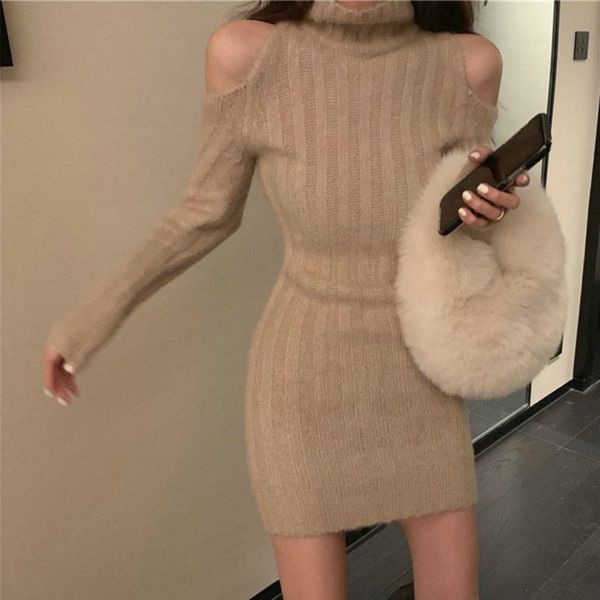 

new 2021 autumn winter women knitted thin solid color around the neck with no sleeve straps elegant sweater dress y231 9cnr ymgx, Black;gray