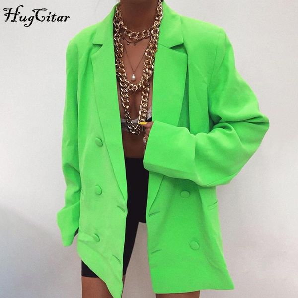 

women's suits & blazers hugcitar 2021 long sleeve pure oversize coat blazer autumn winter women streetwear outfits windbreaker female, White;black