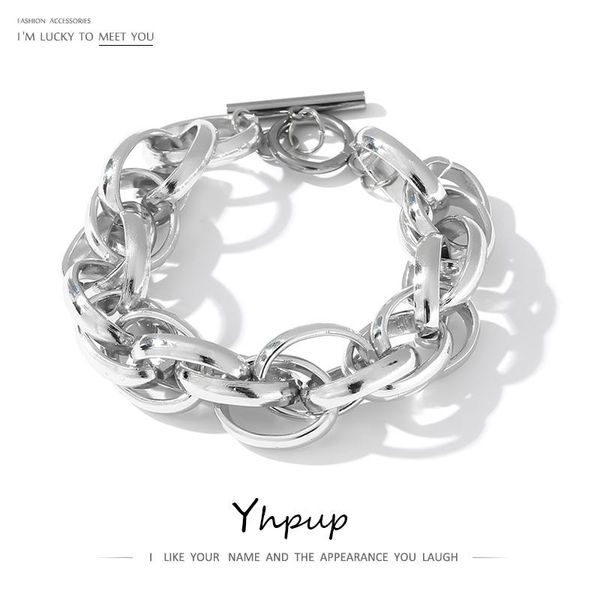 

yhpup statement aluminum metal chain bangle bracelet for women punk aluminium bracelet party gala gift pulseras jewelry 2020, Black
