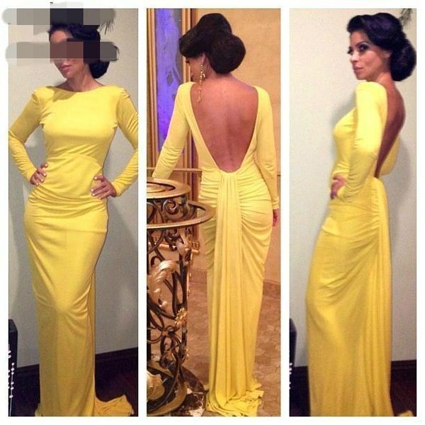 

new african mermaid prom evening dresses yellow long sleeves backless prom party gown custom made plus size robe de soiree l86, Black;red