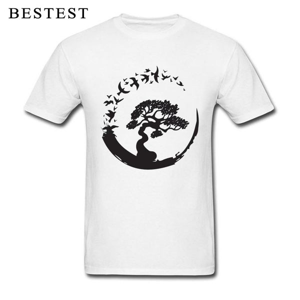 

men tees father day all short sleeve for male white black tshirt bonsai tree in enso circle birds hooded sweatshirt hoodie men t shirt