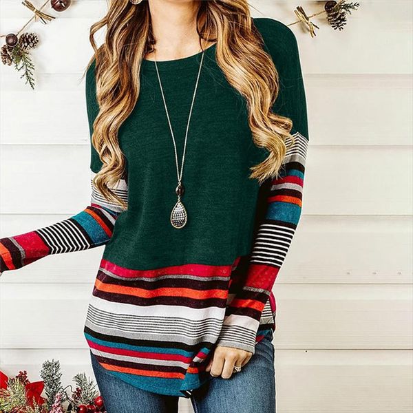

striped t shirt women splicing long sleeve women loose tee shirts autumn winter t shirt fashion tee female o neck, White