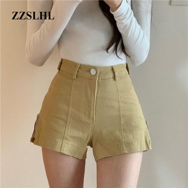

korean retro high waist chic solid 2021 large size streetwear vintage skinny denim zipper shorts jeans, White;black