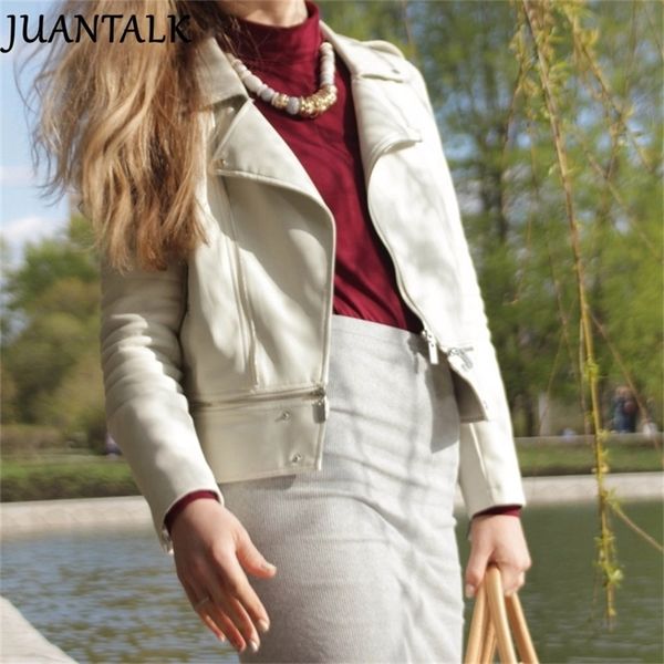 Juantalk Mode Frühling Herbst Frauen Weiche Faux gewaschene Lederjacke Langarm Reißverschluss Abnehmbarer Motorrad PU Jacken Mantel LJ201012