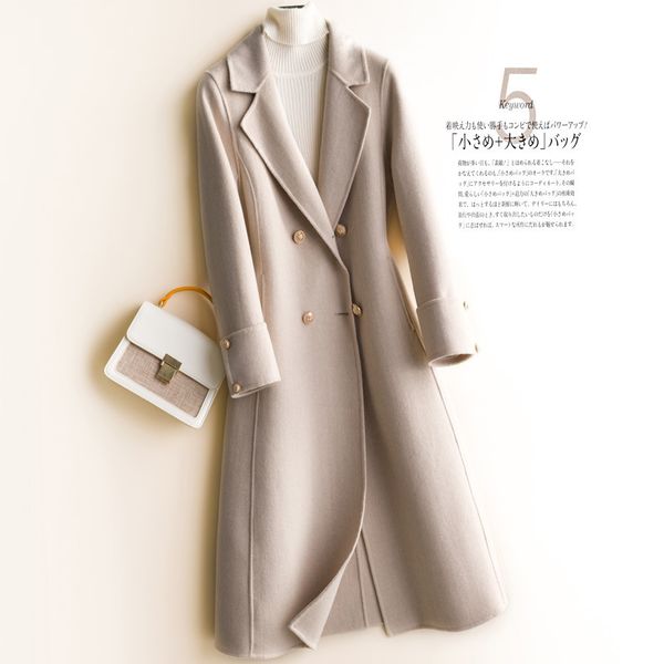 

double-faced cashmere coat female long section korean version of pure wool waist thin en women t200114, Black