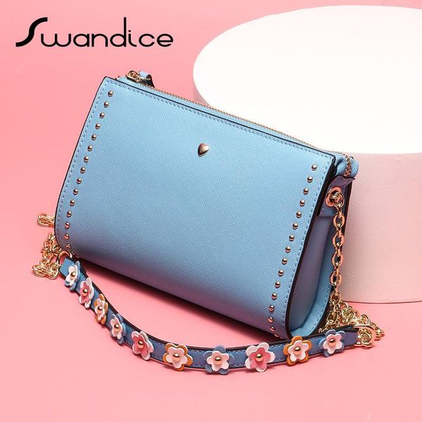 

2020 лето простые заклепки цветы цепь из натуральной кожи лоскута crossbody посыльного плеча сумки женщин женские сумки малые коты