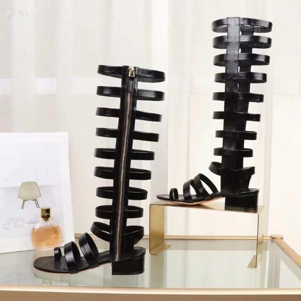 

2020 sandals woman gladiator roman cool boots female thigh-high hollowed-out boots with thick heels and open toes1, Black