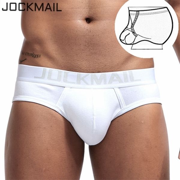 

jockmail cotton mens briefs u convex pouch ring design cuecas calzoncillos hombre slip gay underwear solid white c1002, Black;white