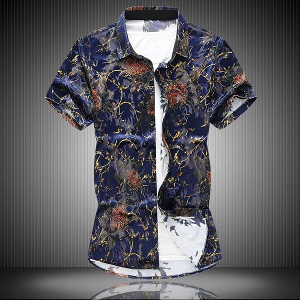 

men's casual shirts 2021 men silky flannel floral printed short sleeve hawaiian vacation party shirt camisa masculina plus size 7xl, White;black