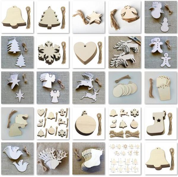 

dhl 10 pcs/lot christmas tree ornaments wood chip snowman tree deer socks hanging pendant christmas decoration xmas gift crafts