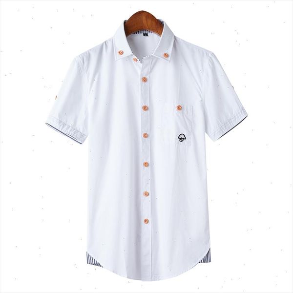 

plus size 5xl mushroom embroidery mens short sleeve casual shirts fashion 2021 new summer cotton shirts men social, White;black