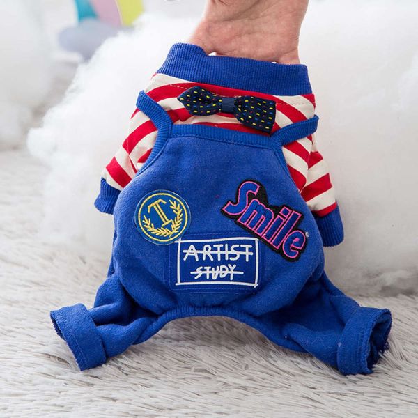 

striped suspenders teddy bear cute fashion four legged thin small dog pet autumn and winter cloth