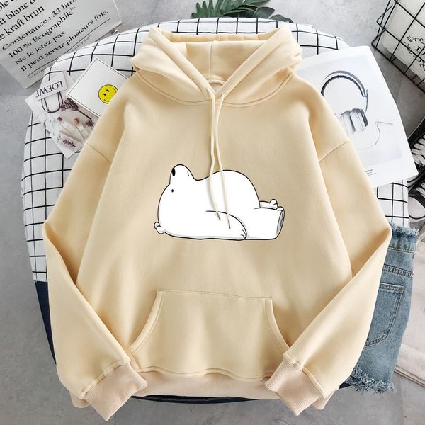 

2021 new female winter hoodies white bear impression cartoon pink ladies'nightgown long oversize hoodie loose clothes arkj, Black