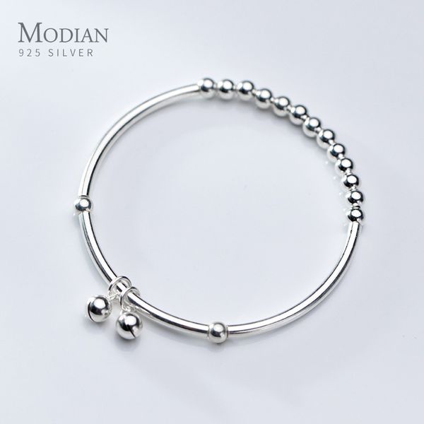 

modian simple 2 bells light beads bracelet for women genuine 925 sterling silver bracelet wedding engagement gift fine jewelry 1028, Black