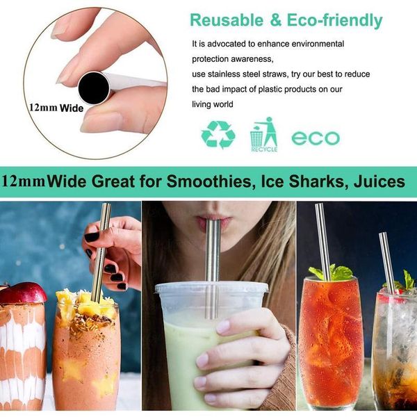

1pcs reusable drinking straw 304 stainless steel straw 12mm wide metal straws set milkshake bubble tea straw with clean qylnmr
