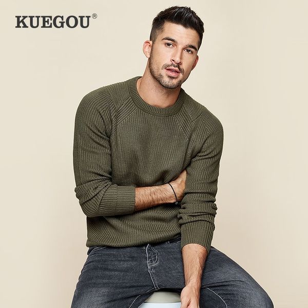 Kuegou primavera de algodão liso preto branco camisola homens pulôver jumper casual para marca masculina malha estilo coreano roupas 18016 201119