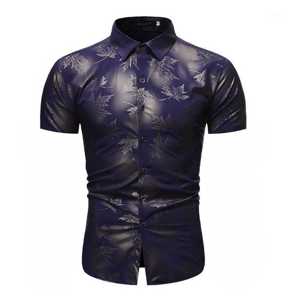 

men's new summer short sleeve printed casual style style leaf shirt european size xxl1, White;black