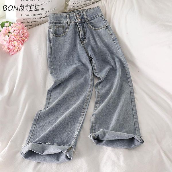 

jeans womens high waist korean style wide leg trousers casual loose street wear fashionable pantalon femme soft vintage mujer, Blue