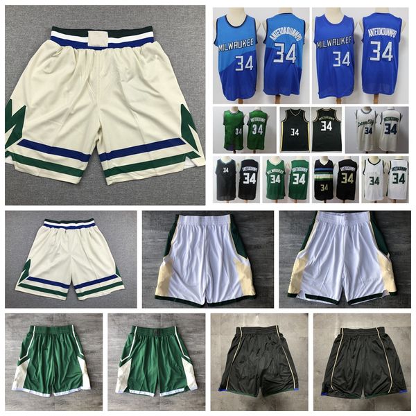 

2021 mens giannis antetokounmpo basketball shorts jersey authentic stitched milwaukeean giannis 34 antetokounmpo shorts with real logo tags, Black