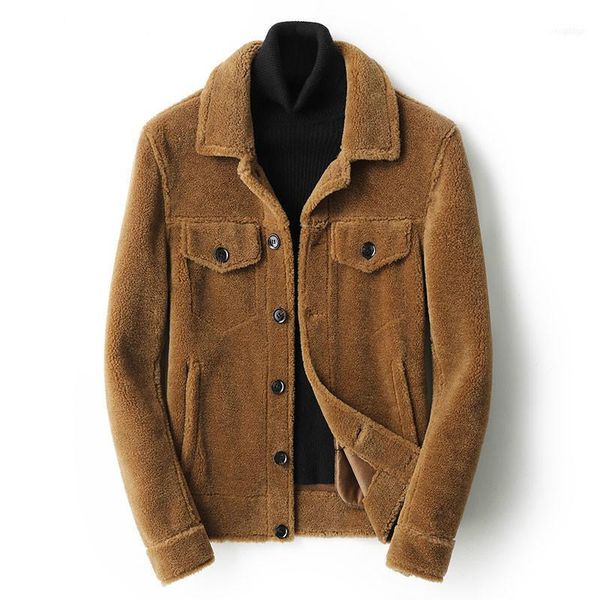 

100% wool real fur coat men short autumn winter male jacket casual mens clothing plus size 4xl ropa hombre pph246711, Black