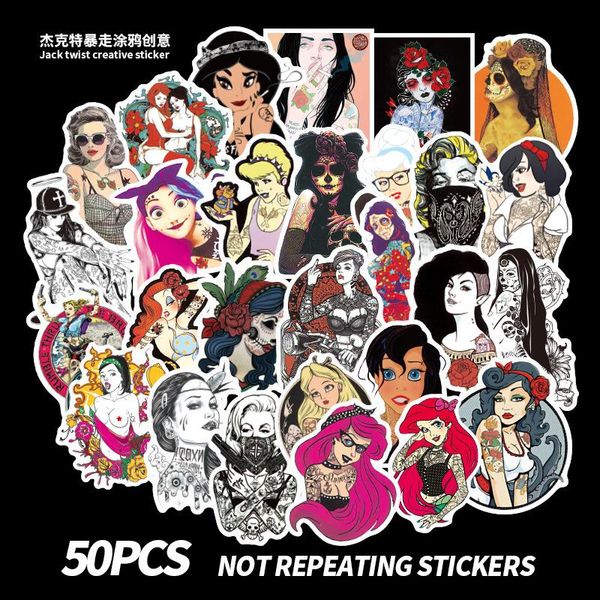 

50pcs punk tattoo stickers pack beauty princess girls for diy lapmotorcycle skateboard luggage fridge guitar stickers yxlewq