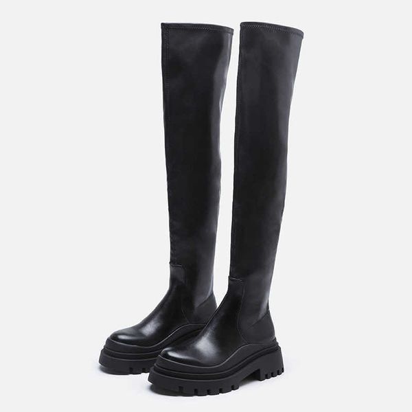 

za boots female ra knee high black thick soled martin boots female british style small skinny knight boots