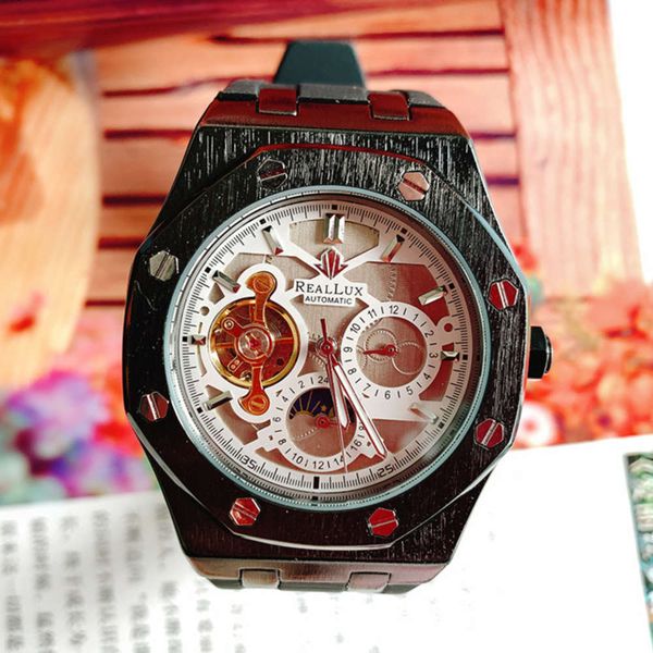 

steel high black grade hollow silicone waterproof men's automatic mechanical watch tourbillon business simple men's watch, Slivery;brown