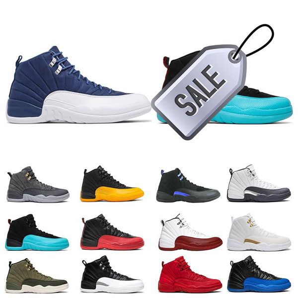 

men basketball shoes 12s 12 university gold dark grey flu game taxi jumpman white gamma blue gym red international flight sport trainer p, Black