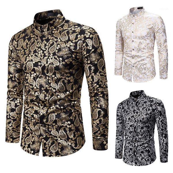 

men's 2020 cashew print nightclub long sleeve men's shirt s-xxl size long sleeve bronzing shirt men clothing 20201, White;black