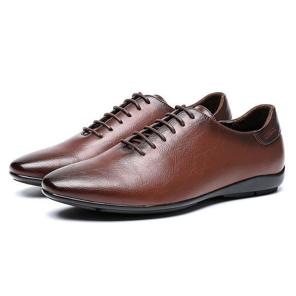 

2020 men fashion dress shoes wedding party leather shoes for men lace up pointed toe designer plus size low heel, Black