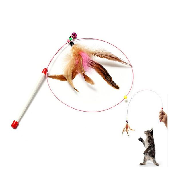 

cat toys cats mascotas juguetes para gatos wire rod funny pet with bells feathers pole supplies