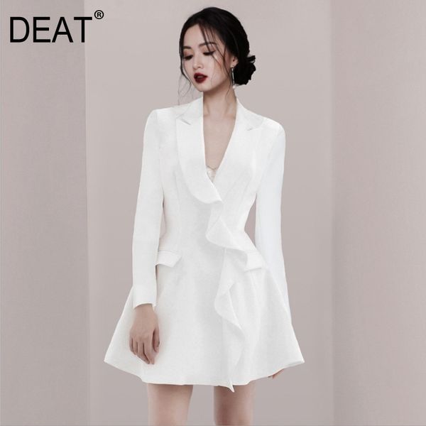 

[deat] new women's blazer design ruffle slim fit temperament full sleeve notched office lady new clothes ar421 201102, White;black