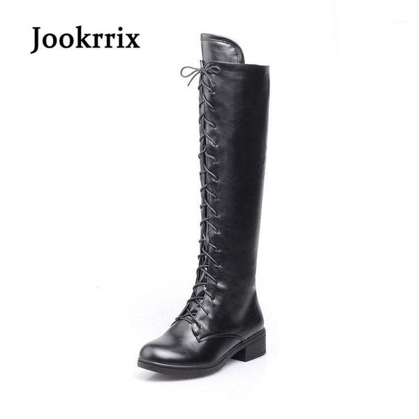 

jookrrix fashion autumn knee high lady boots beige shoes brown women cross-tied boots pu leather flat black1, Black