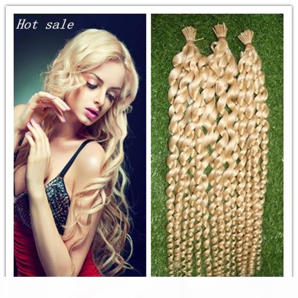 

blonde brazilian loose wave hair keratin stick tip hair extensions 100g remy i tip human hair extension on capsule, Black