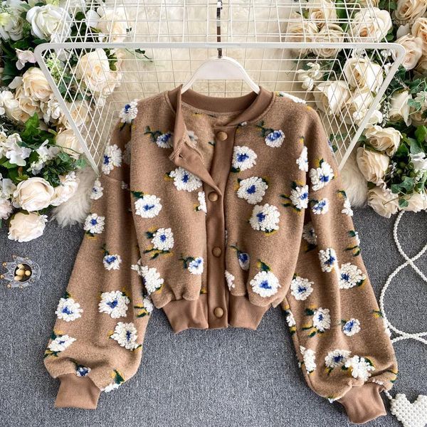 

women's black/khaki floral jakcet female autumn winter elegant o-neck single breasted short coat casual outerwear fashion 20211, Black;brown