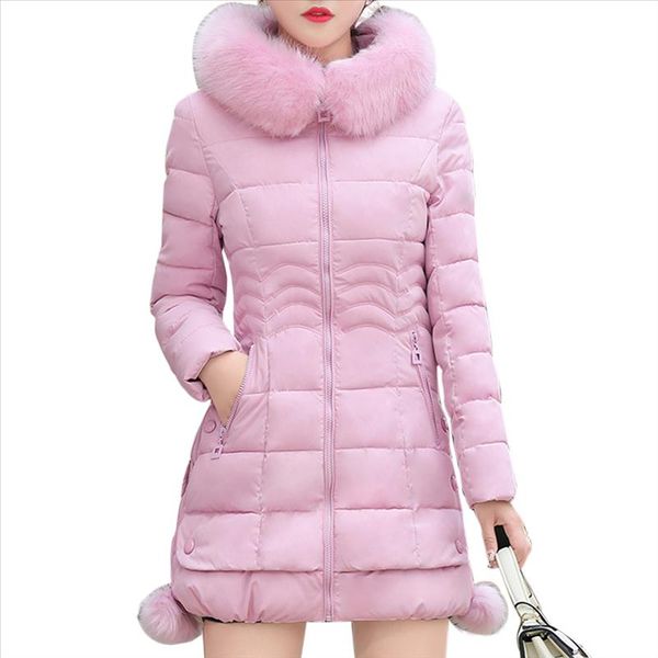 

fashion winter jacket women big fur hooded thick down parkas x long female jacket coat slim warm winter outwear 2020, Black