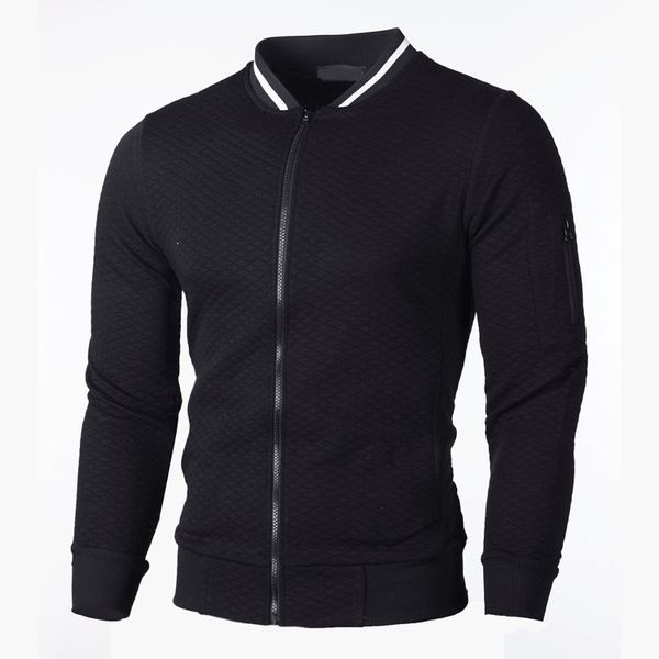 

2020 brand new men's zipper sweatshirts zipper collar jacket cardigan for male casual plaid sweatshirt, Black