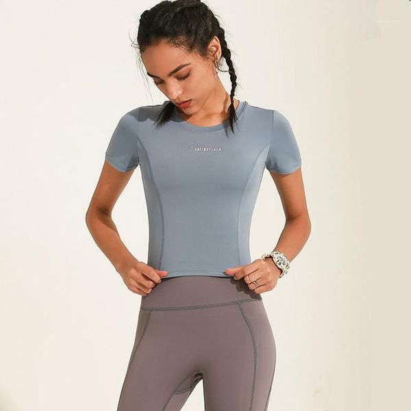 

yoga outfits crop shirts women's stretch running quick-drying t letter sports shirt short-sleeve fitness t-shirt1, White;red