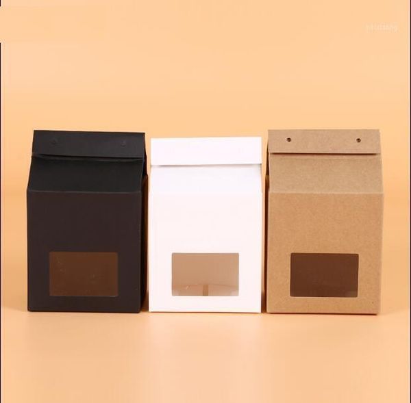 

gift wrap kraft paper window box stand up bag with rope 30pcs white/black/brown handle christmas party favor packaging bag1