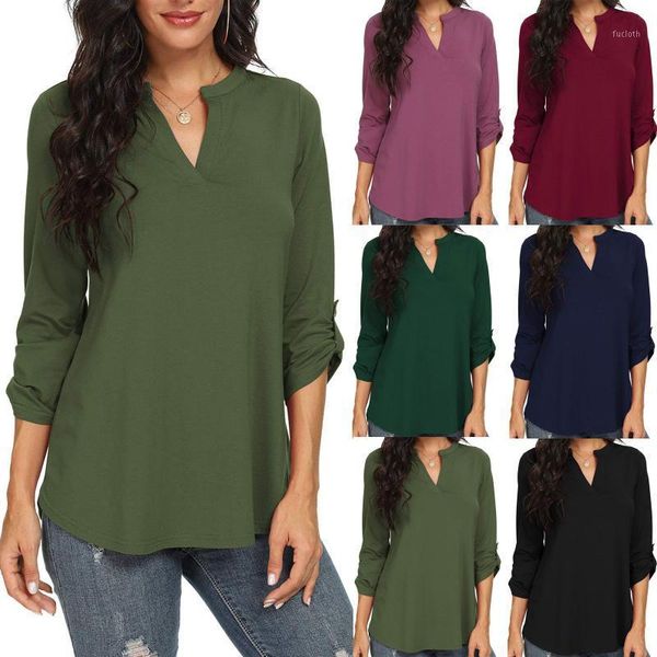 

autumn spring women fashion casual long sleeve v-neck t-shirt solid colors loose pullover plus size camisetas mujer#p31, White