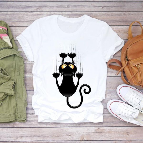 

women cat cartoon funny halloween fall autumn short sleeve print lady t-shirts womens graphic t shirt female tee t-shirt, White