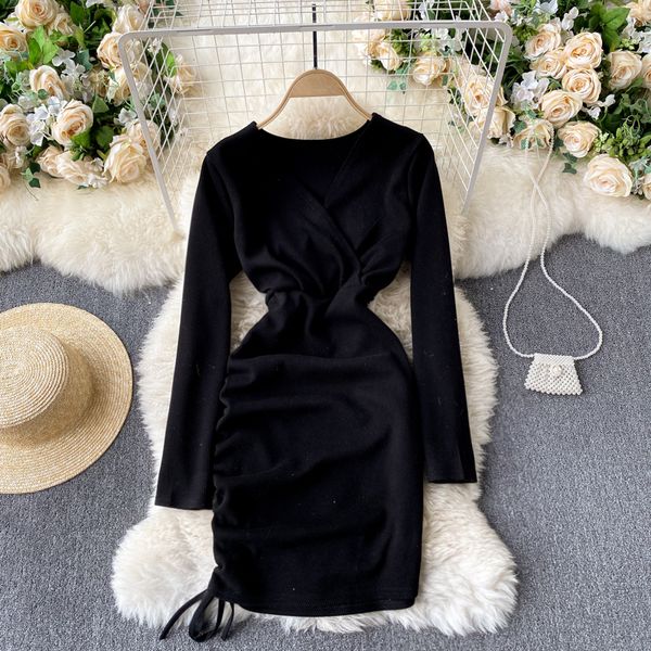 

2021 new elegant singiny, girly dress low-sleeve, thin-sleeve pencil, fashion gown, ruched cord, short dress. epoj, Black;gray